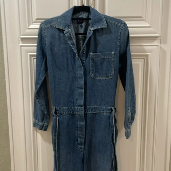 Gap blue denim work Jumpsuit Overalls wide leg tie belt size 4T tall - Picture 12 of 16